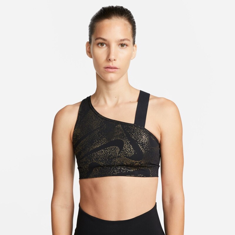Nike Swoosh-Women's Medium-Support Asymmetrical Non-Padded Sports Bra BLACK