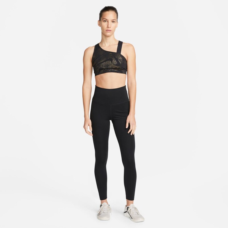 Nike Swoosh-Women's Medium-Support Asymmetrical Non-Padded Sports Bra BLACK