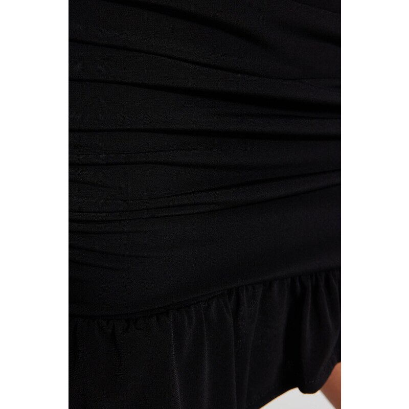Trendyol Black Fitted Knitted Skirt With Drape
