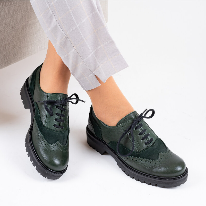 NANO Shoes Dámské zelené kožené oxfordky
