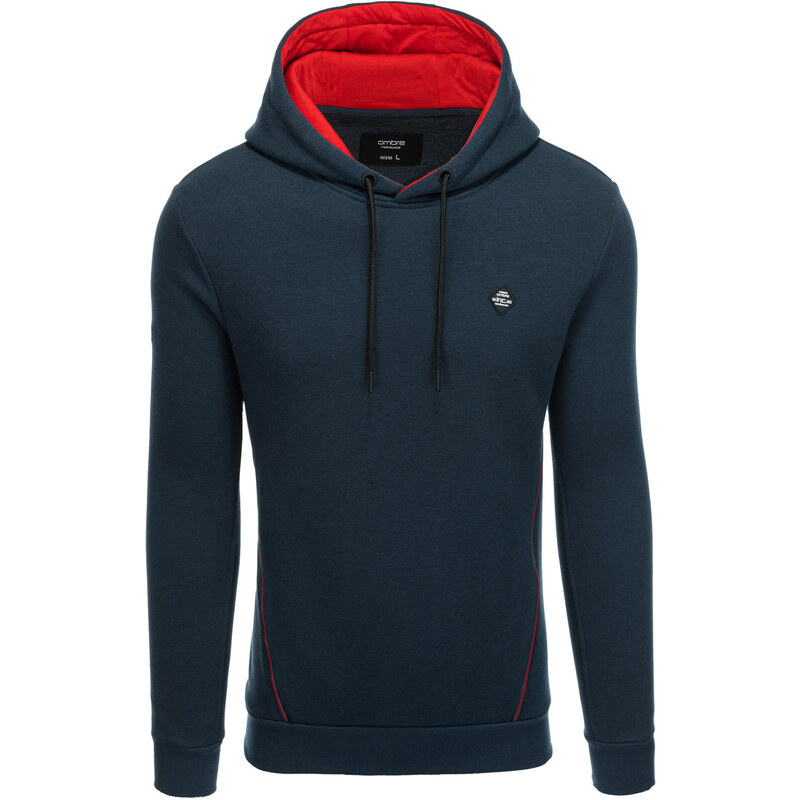 Ombre Men's hoodie with zippered pocket - navy blue