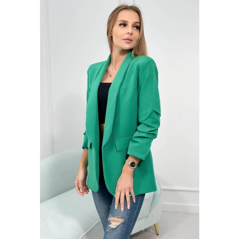 MladaModa Elegantní sako s nařasenými rukávy model 9709 zelené