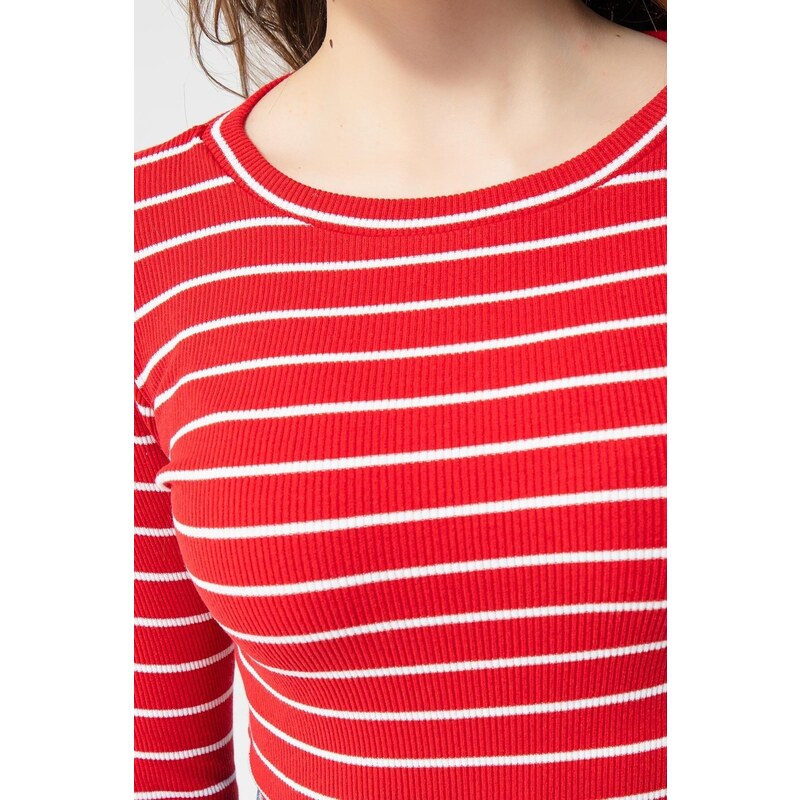 Lafaba Women's Red-ecru Corduroy Long-Sleeve Crop Top