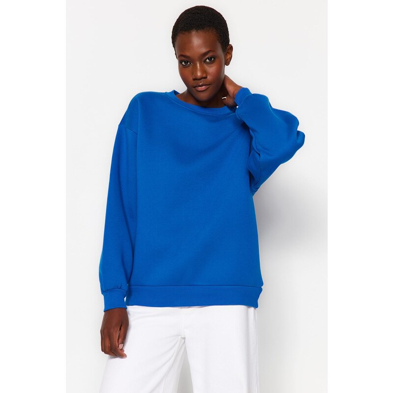 Trendyol Sax Oversize/Comfortable Cut Basic Crew Neck Thick/Polarized Knitted Sweatshirt