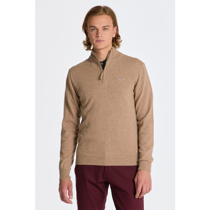 SVETR GANT SUPERFINE LAMBSWOOL HALF ZIP hnědá S