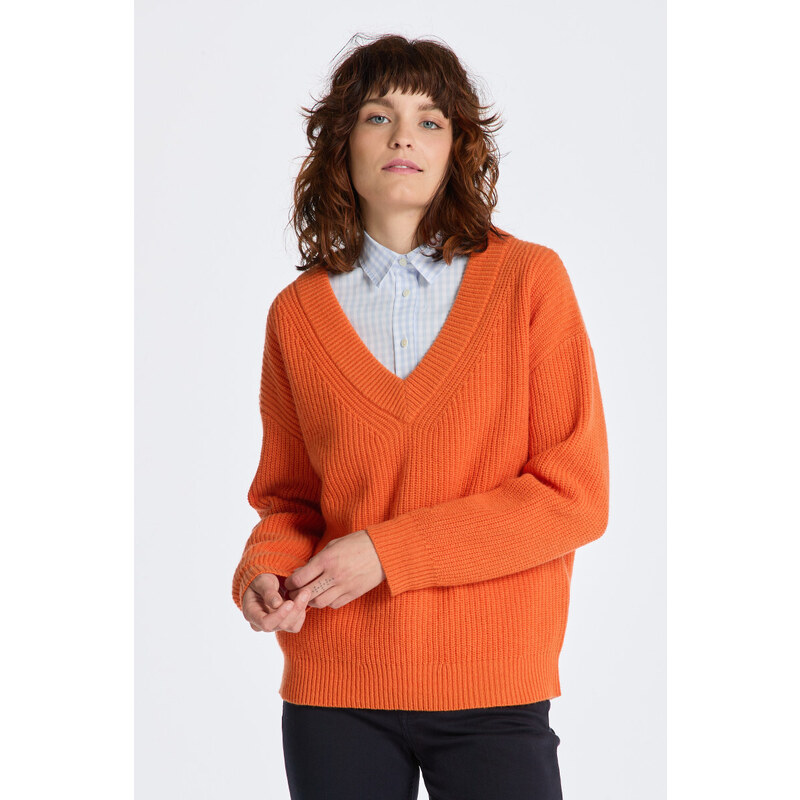 SVETR GANT WOOL RIBBED V-NECK oranžová XS