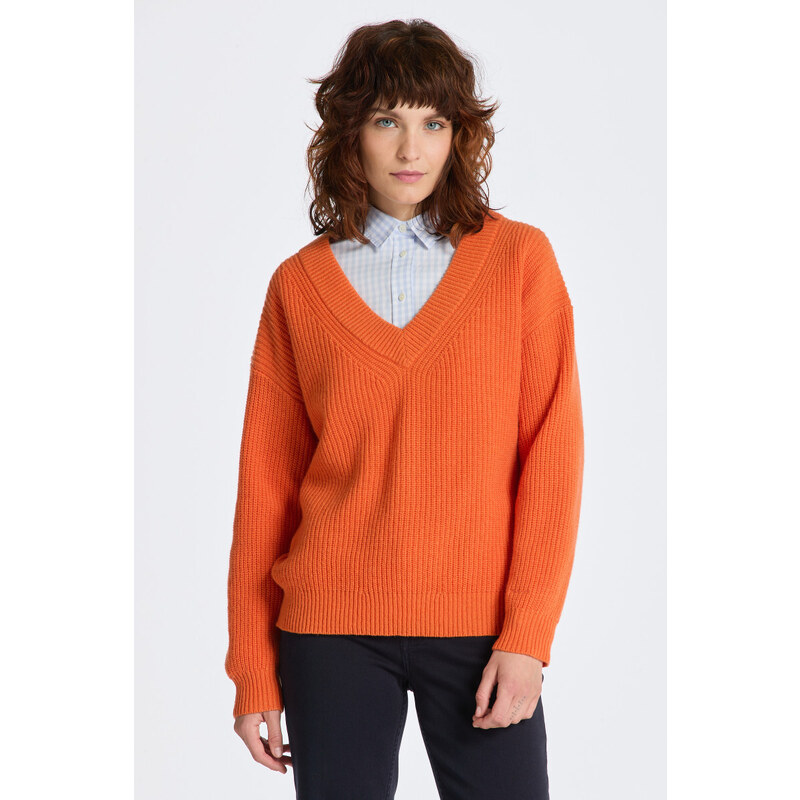 SVETR GANT WOOL RIBBED V-NECK oranžová XS