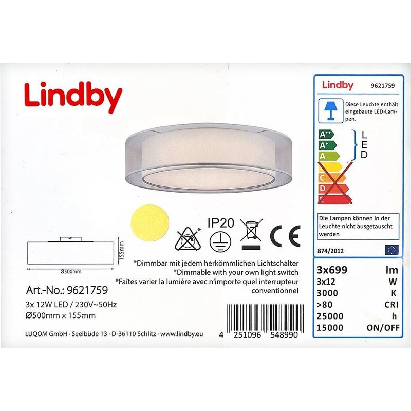 Lindby Lindby - LED Stmívatelné stropní svítidlo AMON 3xLED/12W/230V LW0008