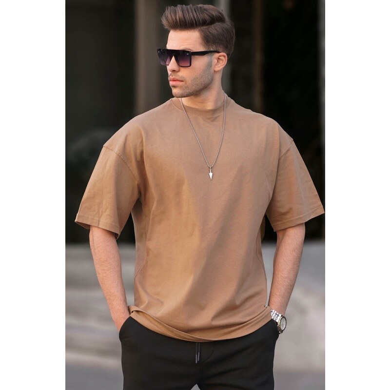 Madmext Men's Cappuccino Oversize Fit Basic T-Shirt 6066