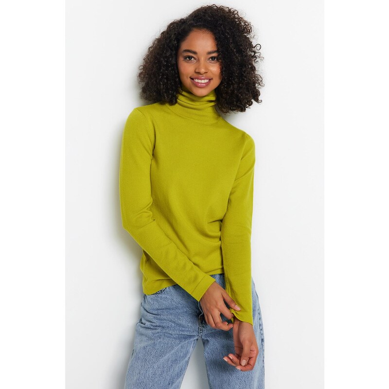 Trendyol Oil Green Premium / Special Yarn High Neck Basic Knitwear Sweater