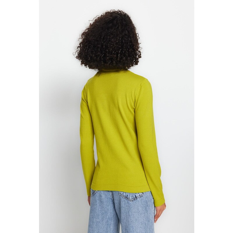 Trendyol Oil Green Premium / Special Yarn High Neck Basic Knitwear Sweater