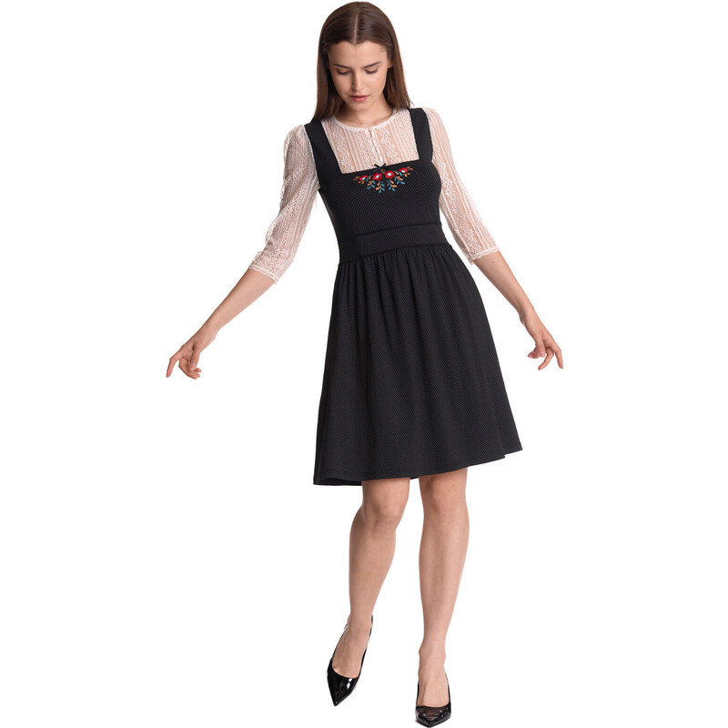 Meadow Girl - krajkové áčkové šaty krémová/černá Vive Maria