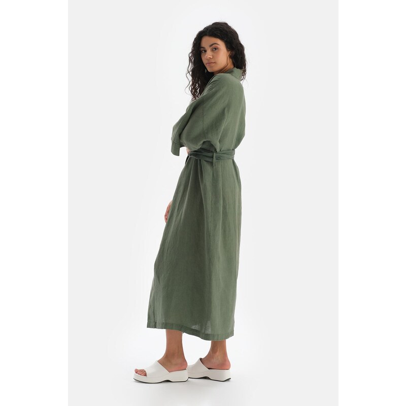 Dagi Green Linen Long Kimono