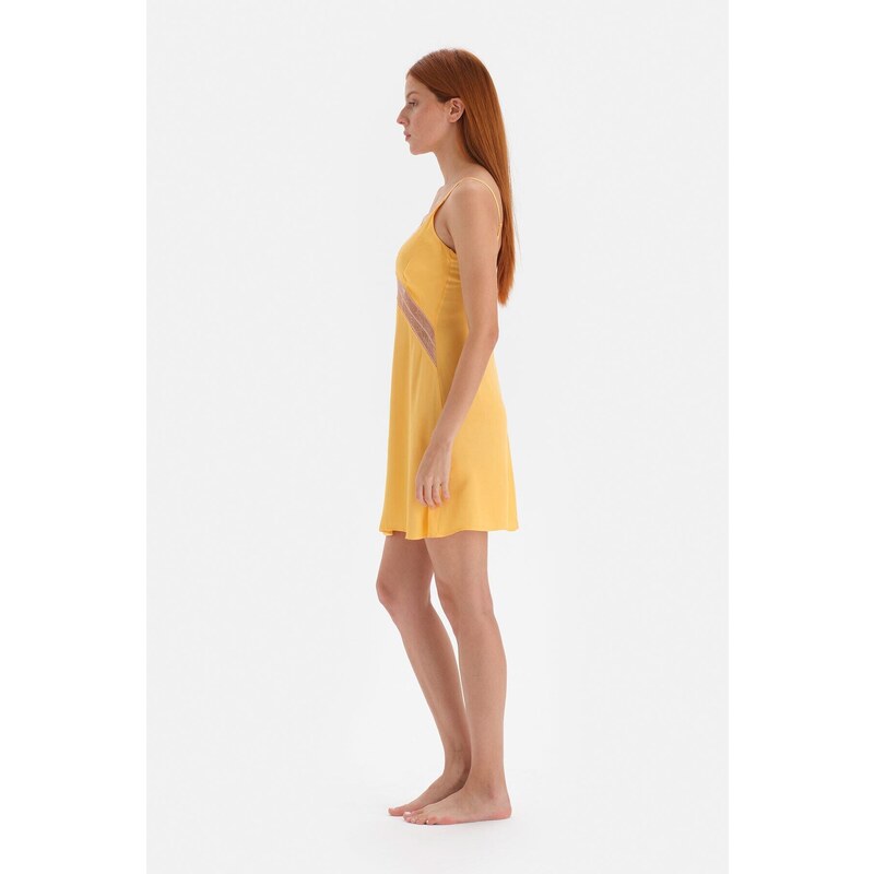 Dagi Yellow Lace Detailed Strappy Viscose Nightgown