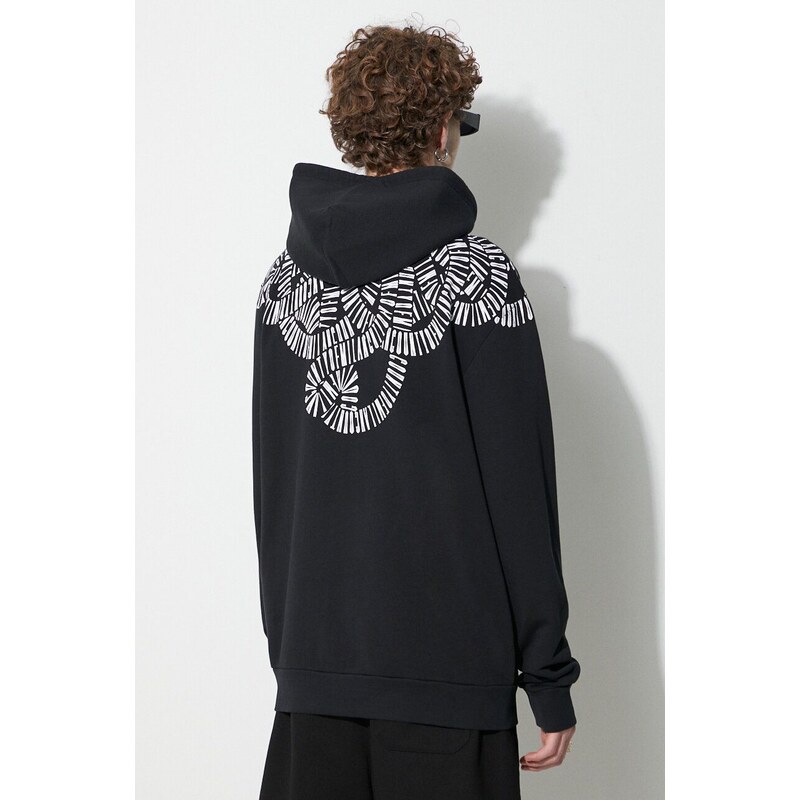 Bavlněná mikina Marcelo Burlon Snake Wings pánská, černá barva, s kapucí, vzorovaná