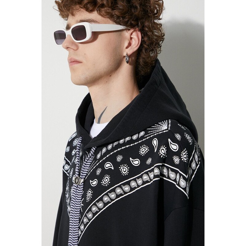 Bavlněná mikina Marcelo Burlon Bandana pánská, černá barva, s kapucí, potiskem