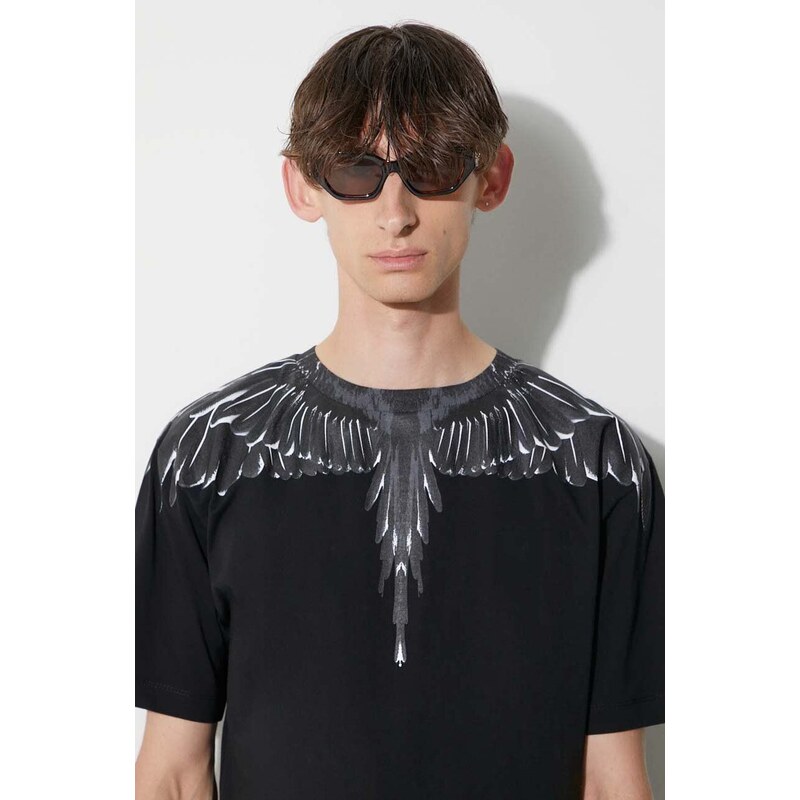 Bavlněné tričko Marcelo Burlon Icon Wings černá barva, s potiskem