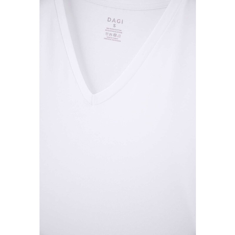 Dagi Bílé flanelové tričko Compact V Neck 2