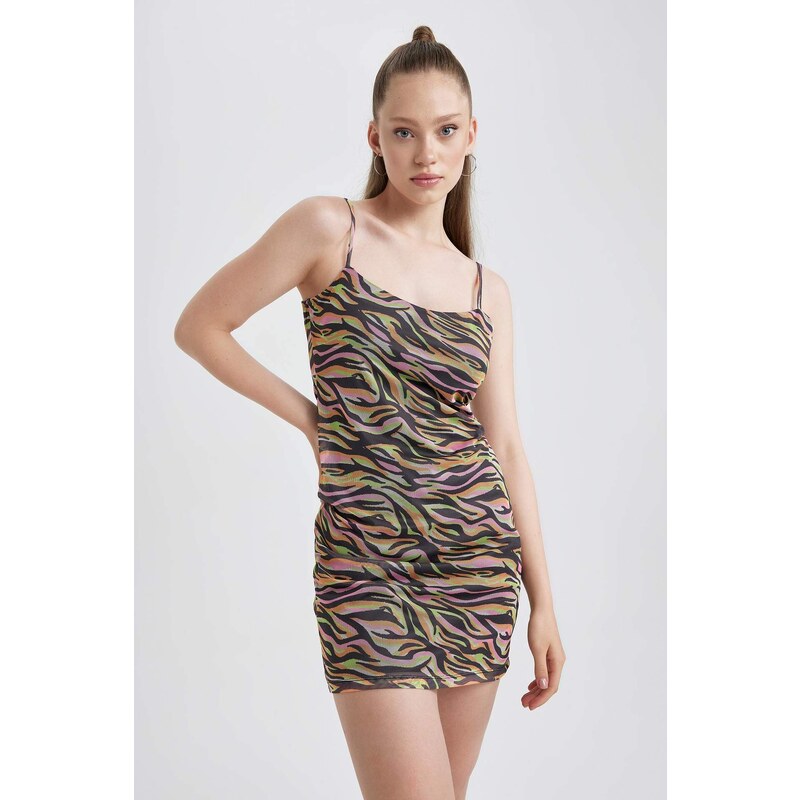 DEFACTO Coool Zebra Patterned Strap Mini Dress