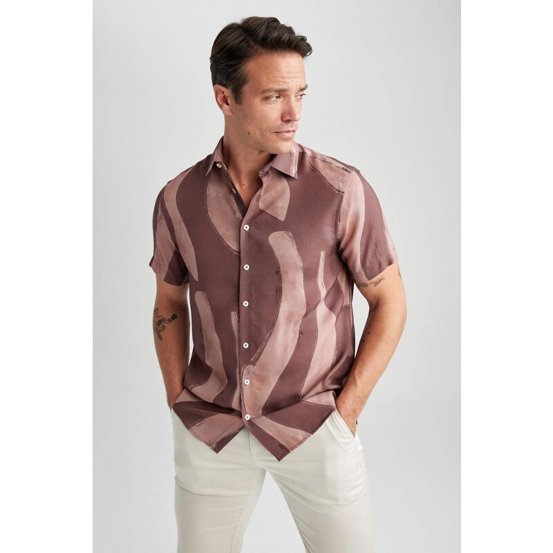 DEFACTO Modern Fit Polo Neck Patterned Fabric Short Sleeve Shirt