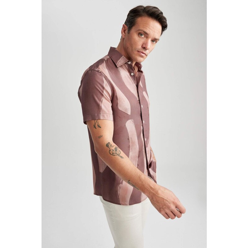 DEFACTO Modern Fit Polo Neck Patterned Fabric Short Sleeve Shirt