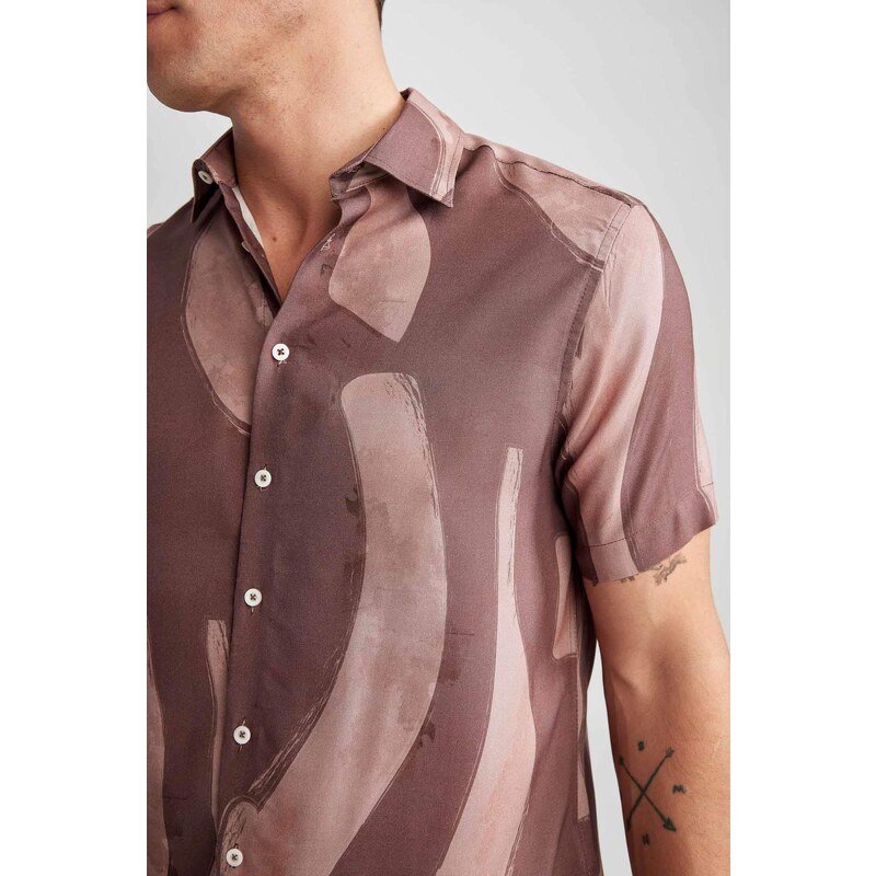 DEFACTO Modern Fit Polo Neck Patterned Fabric Short Sleeve Shirt