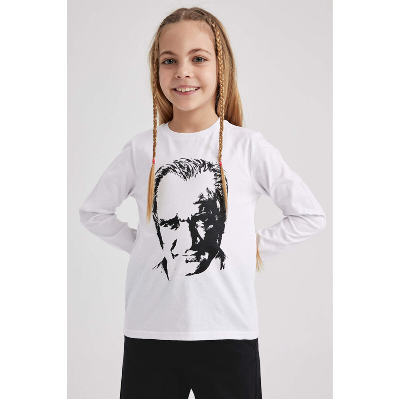 DEFACTO Girls Atatürk Printed Long Sleeved T-Shirt