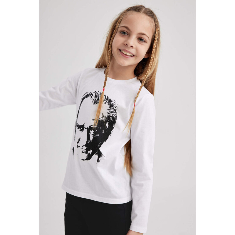 DEFACTO Girls Atatürk Printed Long Sleeved T-Shirt