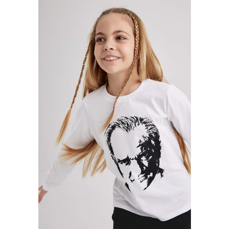 DEFACTO Girls Atatürk Printed Long Sleeved T-Shirt