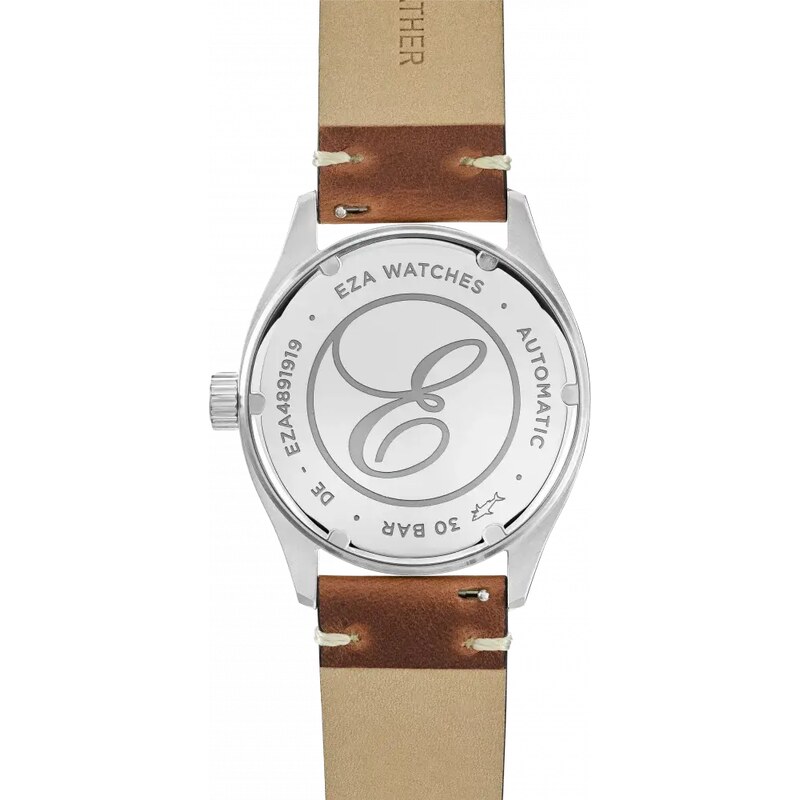 Eza Watches Stříbrné pánské hodinky Eza s koženým páskem Sealander Black - 41MM Automatic