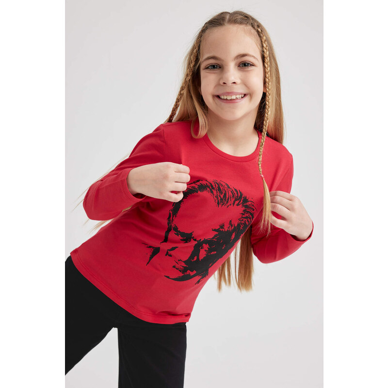 DEFACTO Girls Atatürk Printed Long Sleeved T-Shirt