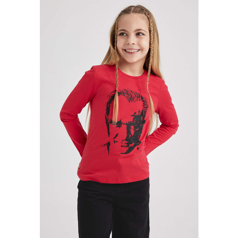 DEFACTO Girls Atatürk Printed Long Sleeved T-Shirt