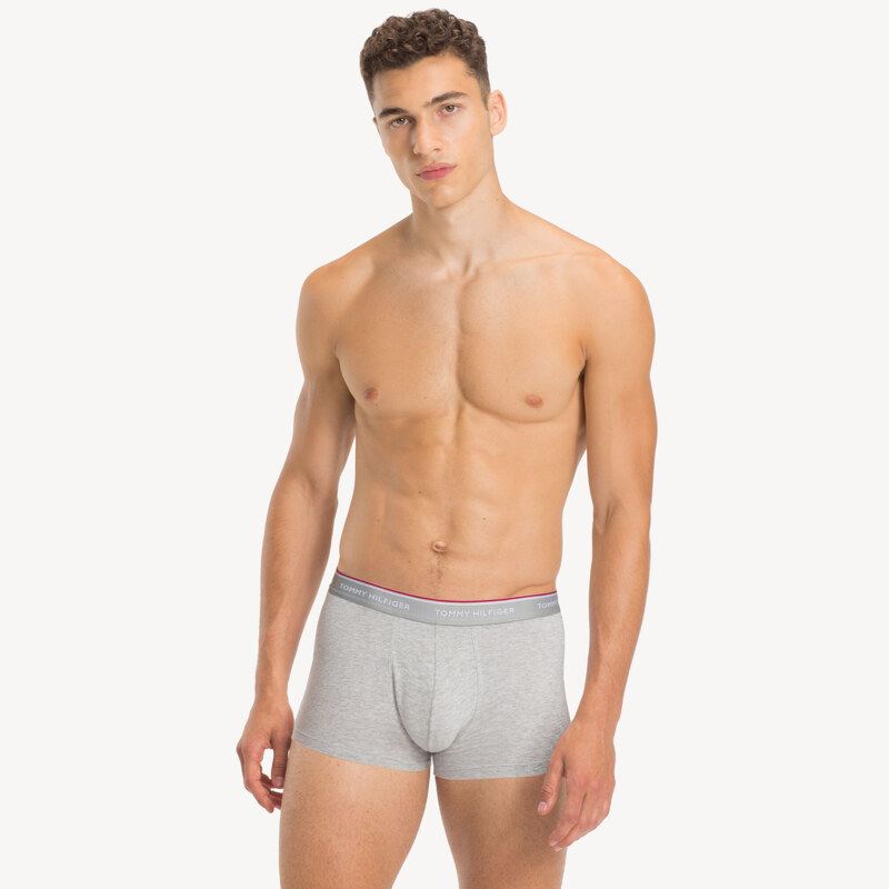 Pánské trenky 3-PACK PLUS CONTRAST LOGO WAISTBAND TRUNKS 1U87905252004 černá/šedá/bílá - Tommy Hilfiger