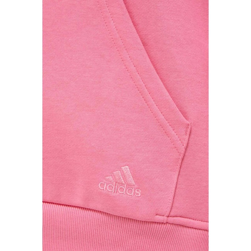 Mikina adidas dámská, růžová barva, s kapucí, hladká