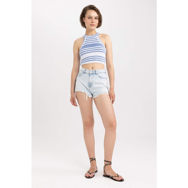DEFACTO High waist Cut Ended Trousers Short