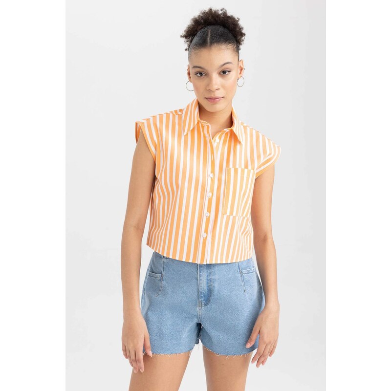 DEFACTO Cool Crop Top Shirt Collar Striped Poplin Sleeveless Shirt