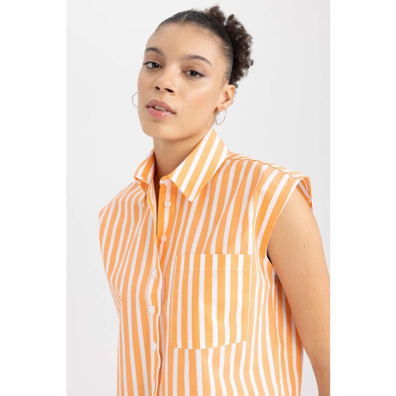 DEFACTO Cool Crop Top Shirt Collar Striped Poplin Sleeveless Shirt