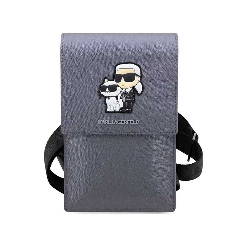 Karl Lagerfeld Saffiano Metal Logo NFT Wallet Phone Bag stříbrná