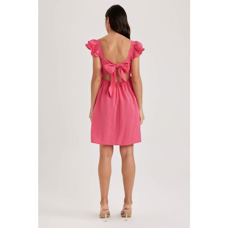 DEFACTO Babydoll Square Collar Premium Sleeveless Mini Short Sleeve Dress