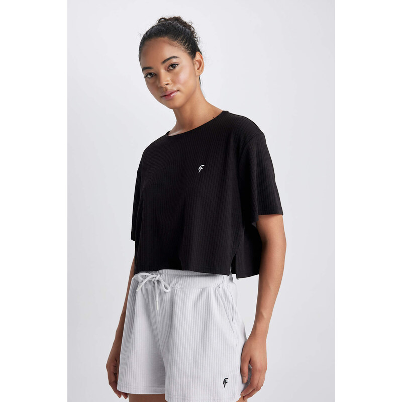 DEFACTO Crop Crew Neck Ribana Short Sleeve T-Shirt