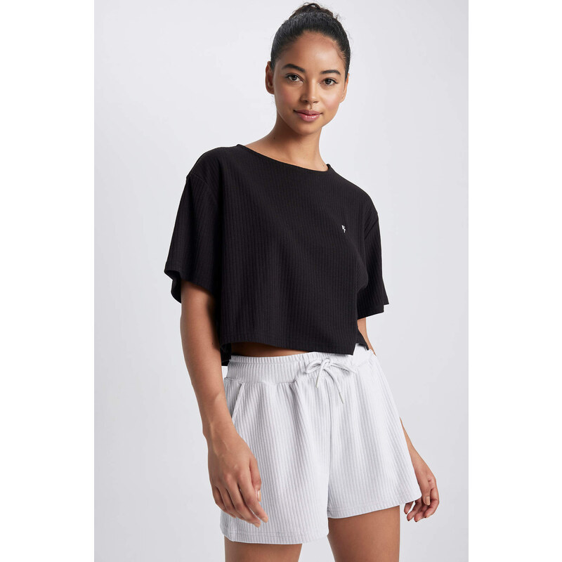 DEFACTO Crop Crew Neck Ribana Short Sleeve T-Shirt