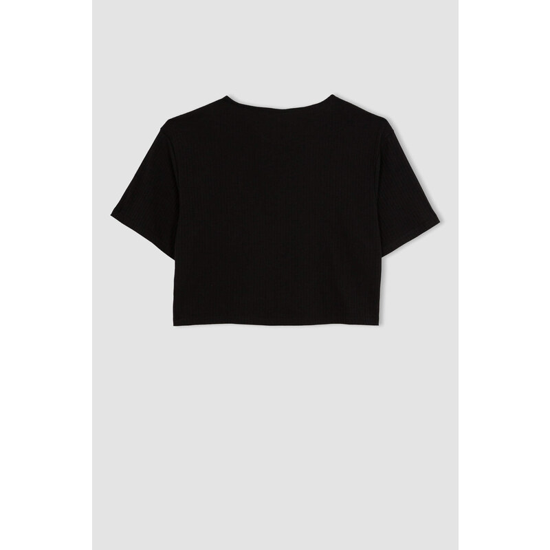 DEFACTO Crop Crew Neck Ribana Short Sleeve T-Shirt