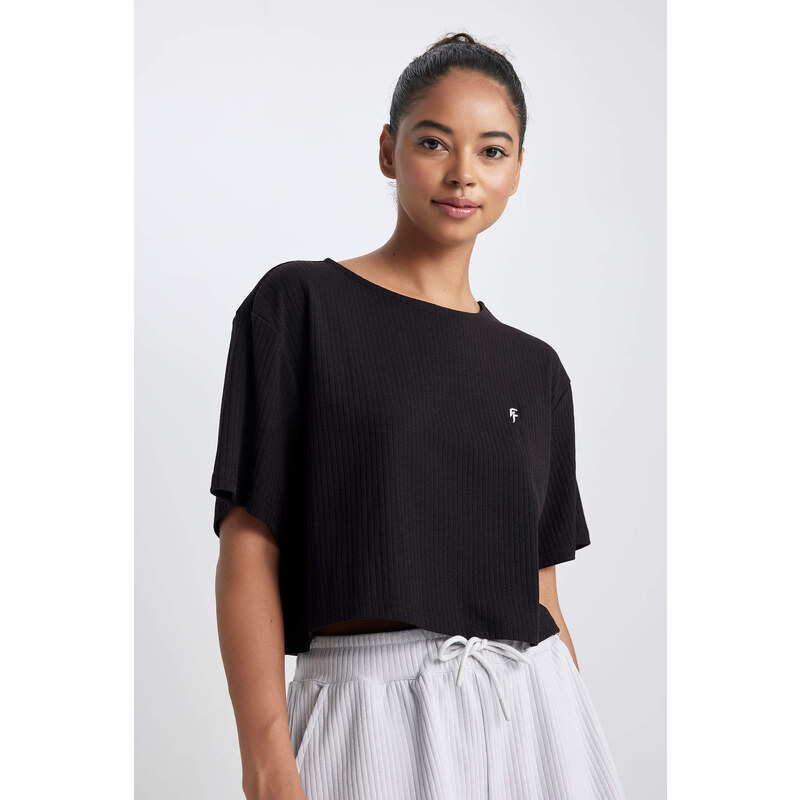 DEFACTO Crop Crew Neck Ribana Short Sleeve T-Shirt