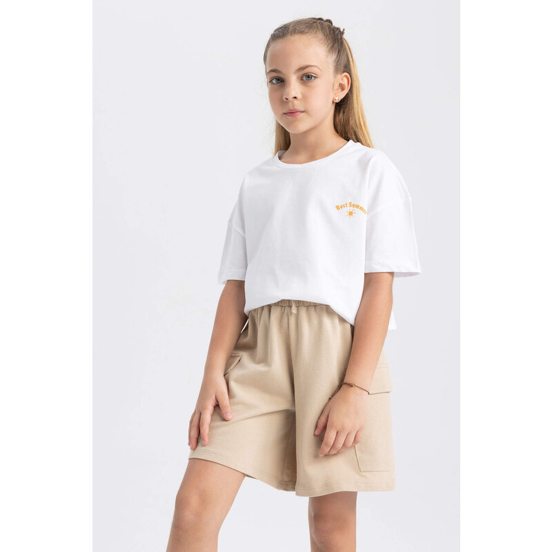 DEFACTO Girls Cargo Fit Sweatshirt Fabric Shorts