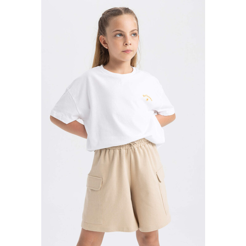 DEFACTO Girls Cargo Fit Sweatshirt Fabric Shorts