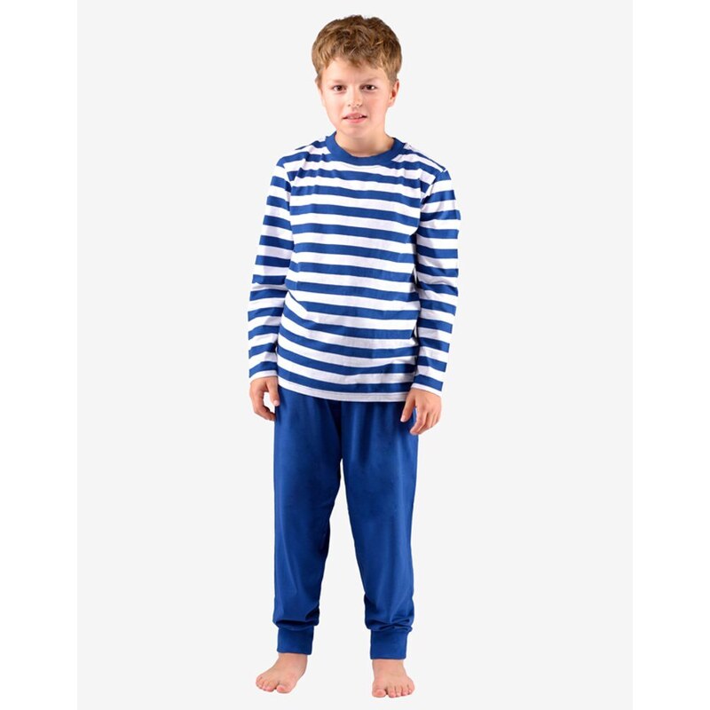 GINA Dětské dlouhé chlapecké pyžamo s pruhovaným tričkem 69005P - lékořice bílá