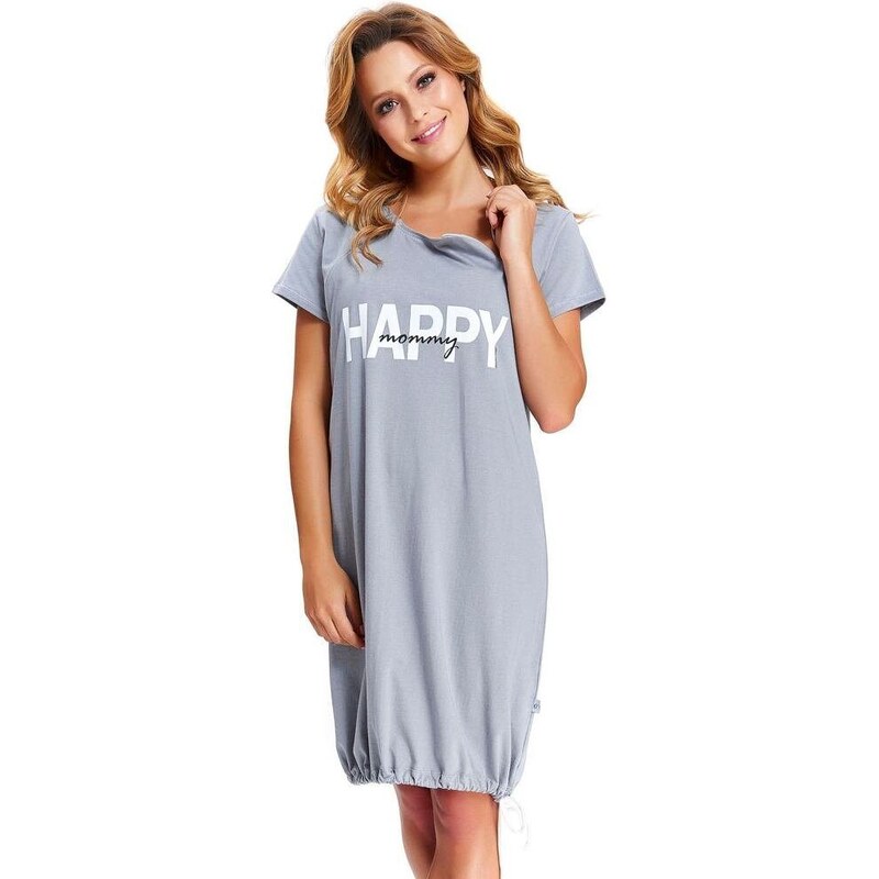 DN Nightwear Mateřská noční košile Happy Mommy šedá zip