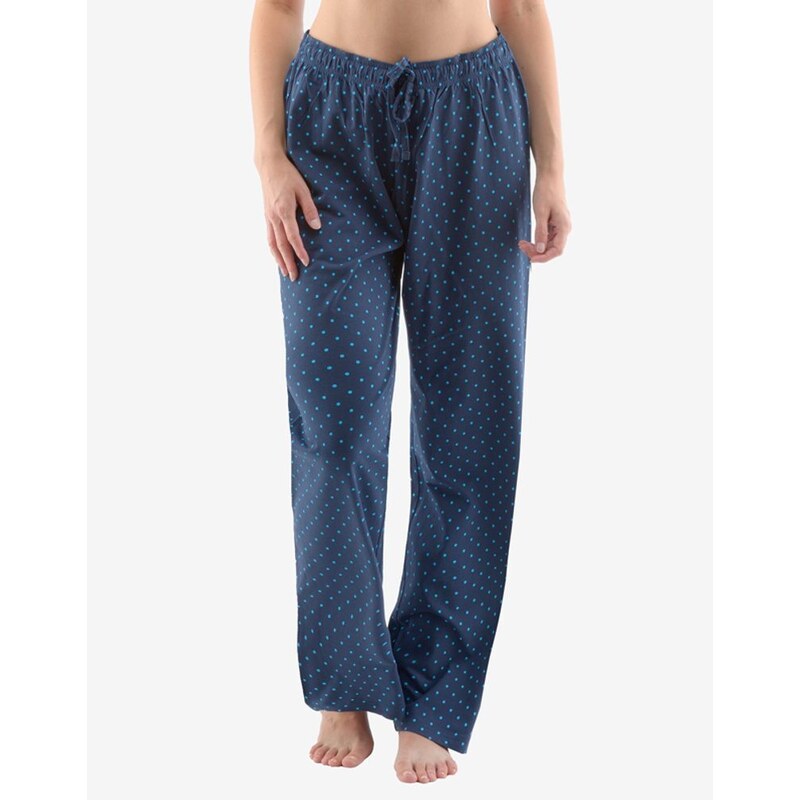 GINA dámské kalhoty dlouhé pyžamové dámské, šité, bokové, s potiskem Pyžama 2022 19147P - lékořice petrolejová