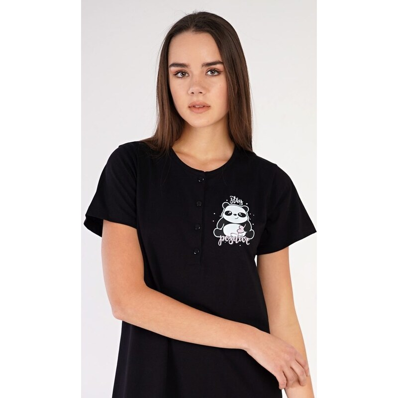 Vienetta Dámská noční košile s krátkým rukávem Stay positive - černá