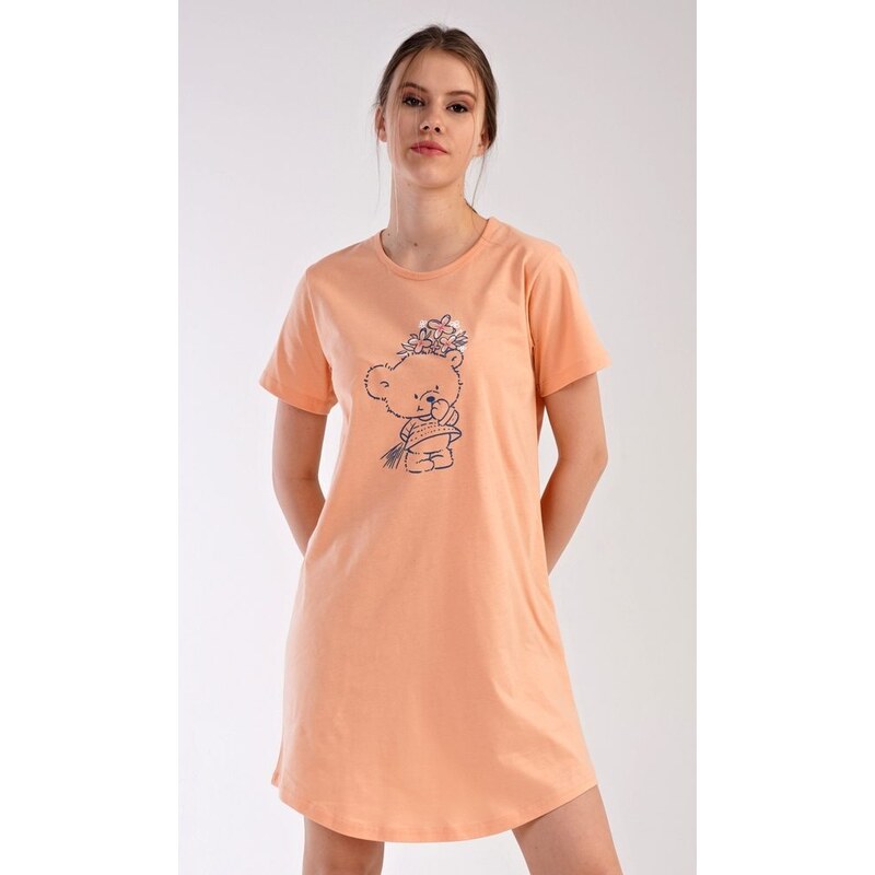 Vienetta Dámská noční košile s krátkým rukávem Méďa s kytkou - mentolová